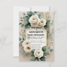 Rustieke Boho Bloemen Witte Rozen & Beige Linnen Save The Date