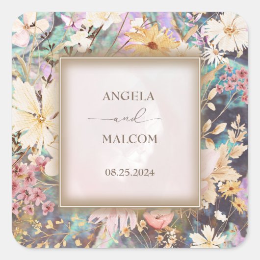  rustieke boho bloemenbruiloft vierkante sticker (Voorkant)