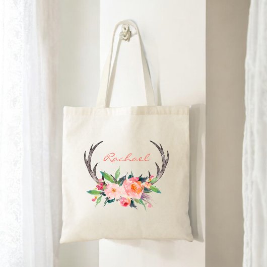 Rustieke Boho Bloemengewei met naam Tote Bag