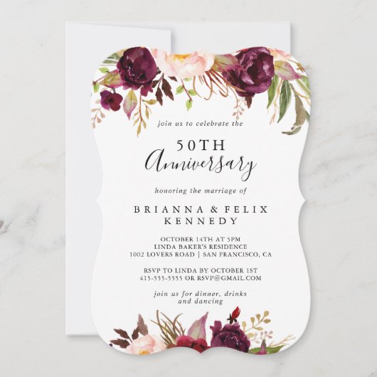 Rustieke Boho Bloemige 50ste Huwelijksverjaardag Kaart (Voorkant)