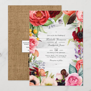 Rustieke Boho Bloemige Boheemse QR Code RSVP Huwel Kaart