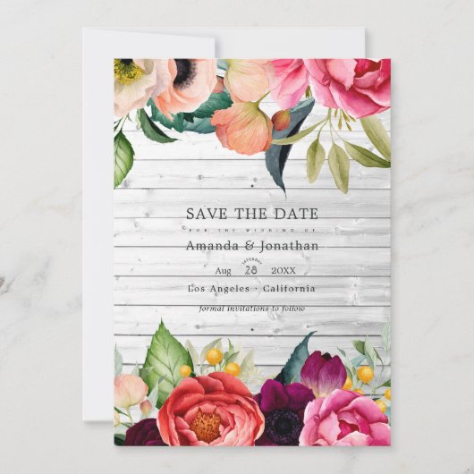 Rustieke Boho Bloemige Boheemse Trouwfoto Save The Date (Voorkant)