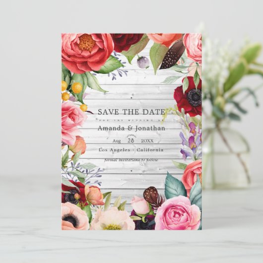 Rustieke Boho Bloemige Boheemse Trouwfoto Save The Date (Staand voorkant)