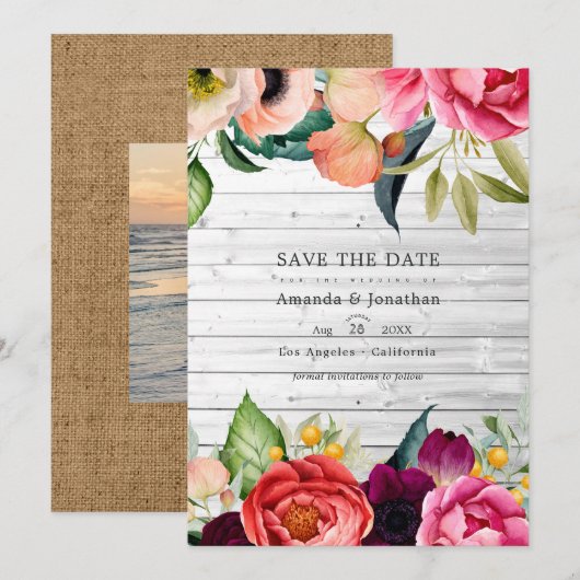 Rustieke Boho Bloemige Boheemse Trouwfoto Save The Save The Date (Voorkant / Achterkant)