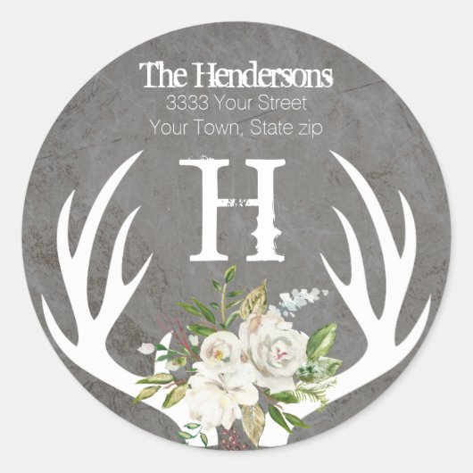 Rustieke Boho Bloemige Geweien Monogram Retouradre Ronde Sticker (Voorkant)