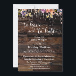 Rustieke Boho Bloemige Ontvangst met 'Tot het eind Kaart<br><div class="desc">Tegen een achtergrond van een ruwe schuurhouten wand heb ik een dansend accent van kleurrijke boho-watercolorbloemen geplaatst met voornamelijk hints van oranje, paars en roze. Achter de bloemen zijn slingers van lichtjes te zien, alsof ze van bovenaf hangen. Met behulp van een elegant scriptlettertype heb ik graphics gemaakt met de...</div>