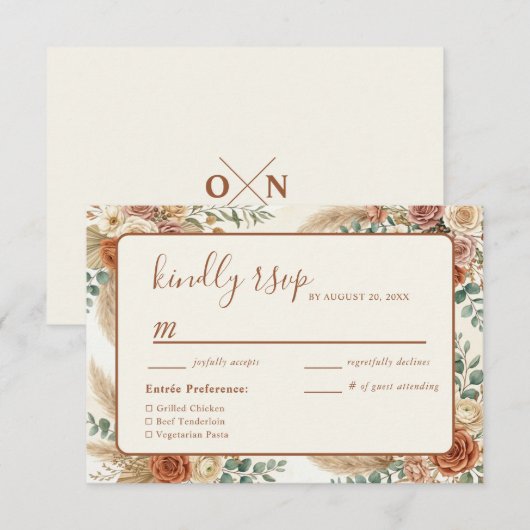 Rustieke Boho Bloemige Pampas Trouw RSVP Kaart (Voorkant / Achterkant)