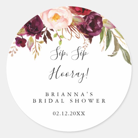 Rustieke Boho Bloemige Sip Sip Hooray Bruidsuitnod Ronde Sticker (Voorkant)