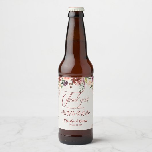 Rustieke Boho Bloemige Trouwcadeaus Bierfles Bier Etiket (Voorkant)