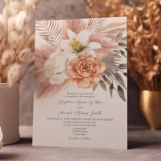 Rustieke Boho Bloemrijke Herfst Bruiloft Kaart