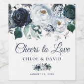 Rustieke Boho Blue Bloemen Proost op Liefde Wijn Etiket (Enkel label)