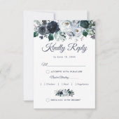 Rustieke Boho Blue Bloemenbruiloft RSVP met Menu (Voorkant)