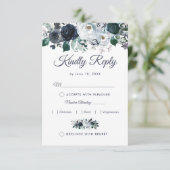 Rustieke Boho Blue Bloemenbruiloft RSVP met Menu (Staand voorkant)