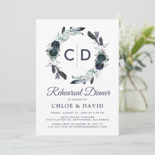 Rustieke Boho Blue Floral repetitie diner Kaart (Staand voorkant)