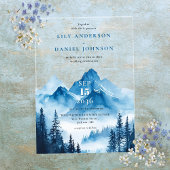 Rustieke Boho Blue Waterverf Mountain Wedding Acryl Uitnodigingen