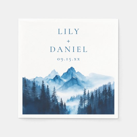 Rustieke Boho Blue Waterverf Mountains bruiloft Servet (Voorkant)