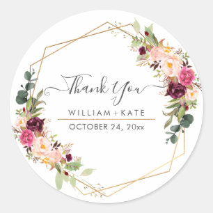 Rustieke Boho Blush Burgundy Eucalyptus Bedankt Ronde Sticker