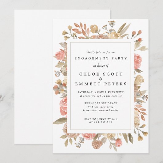 Rustieke Boho Blush Roos Bloemen Verlovingsfeest Kaart (Voorkant / Achterkant)