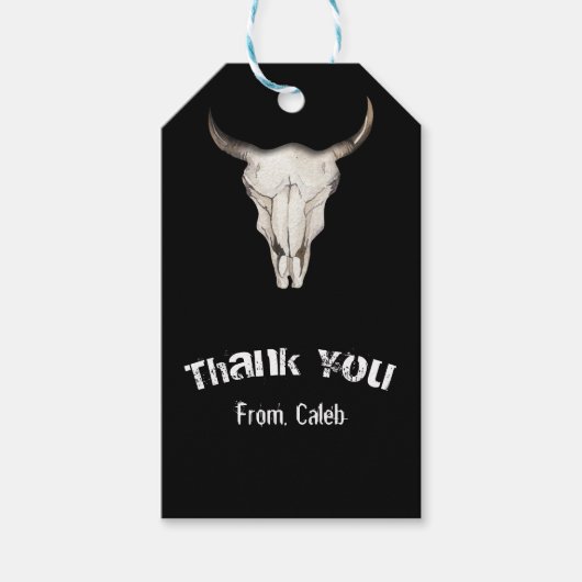 Rustieke Boho Boheemse Koe Stier Verjaardagsfeest Cadeaulabel (Voorkant)