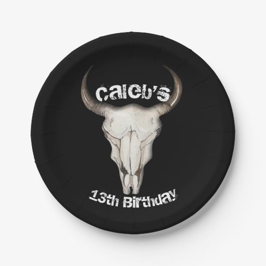 Rustieke Boho Boheemse Koe Stier Verjaardagsfeestj Papieren Bordje (Voorkant)