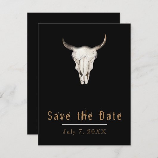 Rustieke Boho Bohemian Koe Bull Save the Date Aankondigingskaart (Voorkant / Achterkant)