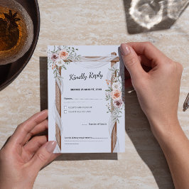 Rustieke Boho Boog Waterverf Bloemen Huwelijk RSVP Kaartje
