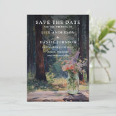 Rustieke Boho Bos Bloemstuk Metselaarsvaas Bruilof Save The Date (Staand voorkant)