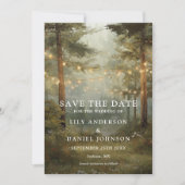 Rustieke Boho Bos Slingerlichten Foto Bruiloft Save The Date (Voorkant)