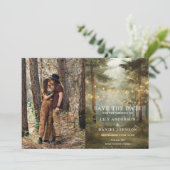 Rustieke Boho Bos Slingerlichten Huwelijksfoto Save The Date (Staand voorkant)