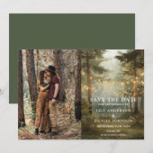Rustieke Boho Bos Slingerlichten Huwelijksfoto Save The Date (Voorkant / Achterkant)