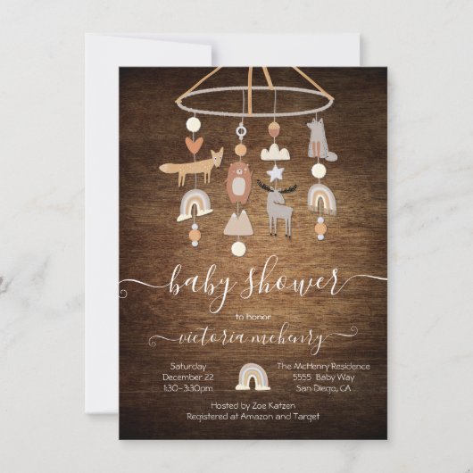 Rustieke Boho Bosdieren Mobiele Baby Shower Kaart (Voorkant)