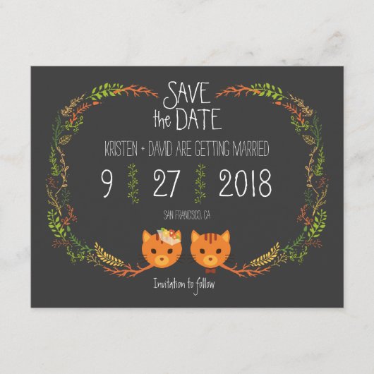 Rustieke Boho Boskatten Trouwkaart Save The Date (Voorkant)
