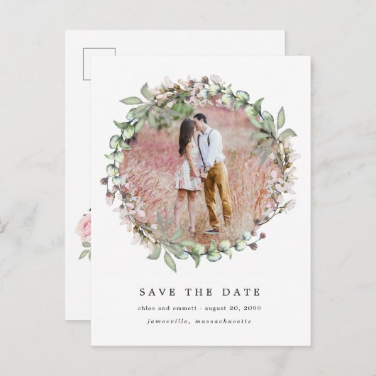 Rustieke Boho Botanische Bruiloft Save the Date Aankondigingskaart (Voorkant / Achterkant)