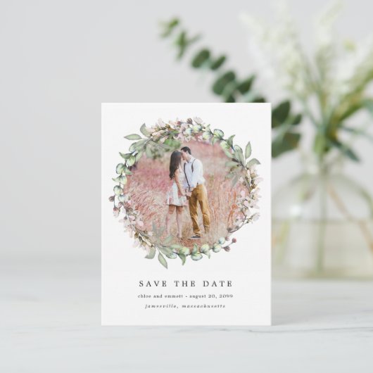 Rustieke Boho Botanische Bruiloft Save the Date Aankondigingskaart (Staand voorkant)