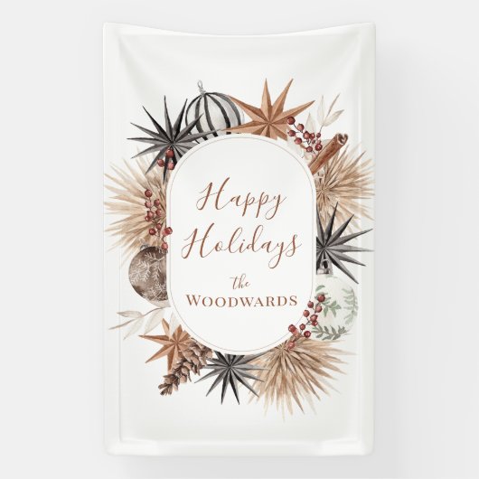 Rustieke Boho Botanische Kerstvakantie Spandoek (Verticaal)