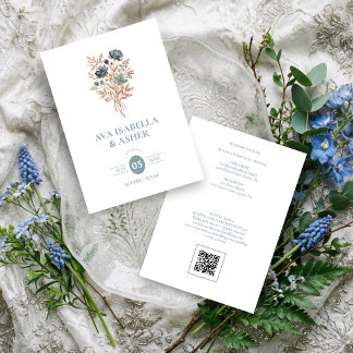 Rustieke Boho Botanische Posy Blauwe Trouw TLW26 Kaart