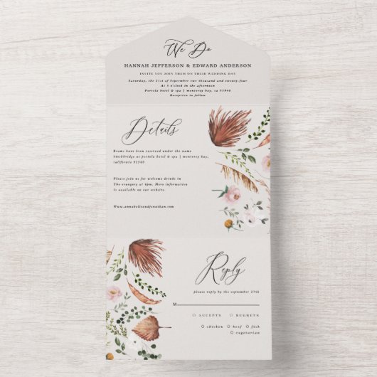 Rustieke Boho Botanische Script Trouw Uitnodiging (Binnen)