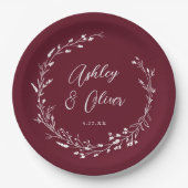 Rustieke Boho Bourgogne Wildflower Botanische brui Papieren Bordje (Voorkant)