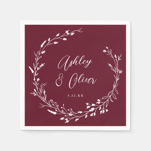 Rustieke Boho Bourgogne Wildflower Botanische brui Servet (Voorkant)