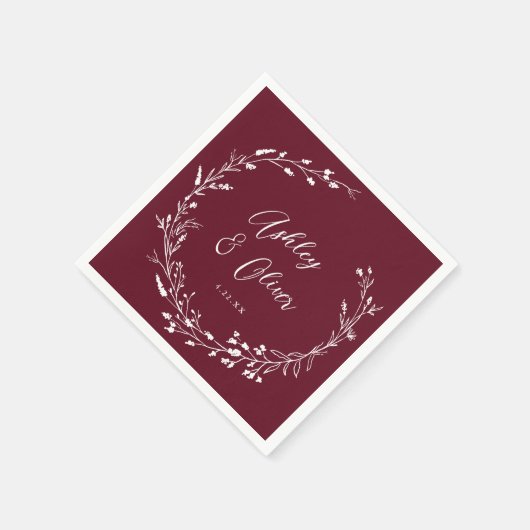 Rustieke Boho Bourgogne Wildflower Botanische brui Servet (Hoek)