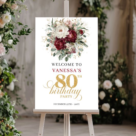 Rustieke Boho Bourgondië 80e Verjaardag Welkom Pos Poster