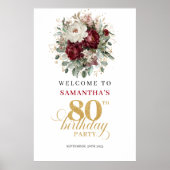 Rustieke Boho Bourgondië 80e Verjaardag Welkom Pos Poster (Voorkant)