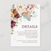 Rustieke Boho Bourgondië Bloemen Trouwdetails Informatiekaartje (Voorkant)