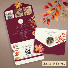 Rustieke Boho Bourgondië Herfst Bruiloft All In One Uitnodiging