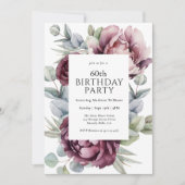 Rustieke Boho Bourgondië Plum Floral 60e verjaarda Kaart (Voorkant)