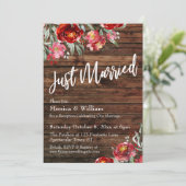 Rustieke Boho Bourgondië Rode Bloem Just Married Kaart (Staand voorkant)
