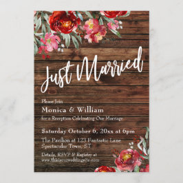 Rustieke Boho Bourgondië Rode Bloem Just Married Kaart