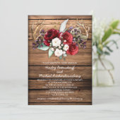 Rustieke Boho Bourgondië & Witte Rozen gewei bruil Kaart (Staand voorkant)