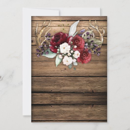 Rustieke Boho Bourgondië & Witte Rozen gewei bruil Kaart (Achterkant)