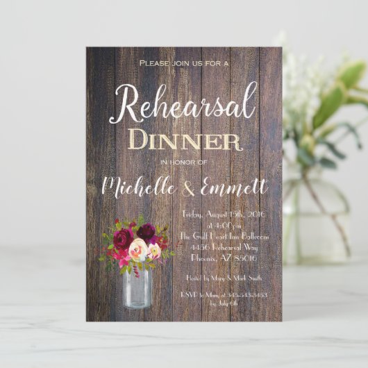 Rustieke Boho Bourgondische repetitie Dinner Invit Kaart (Staand voorkant)